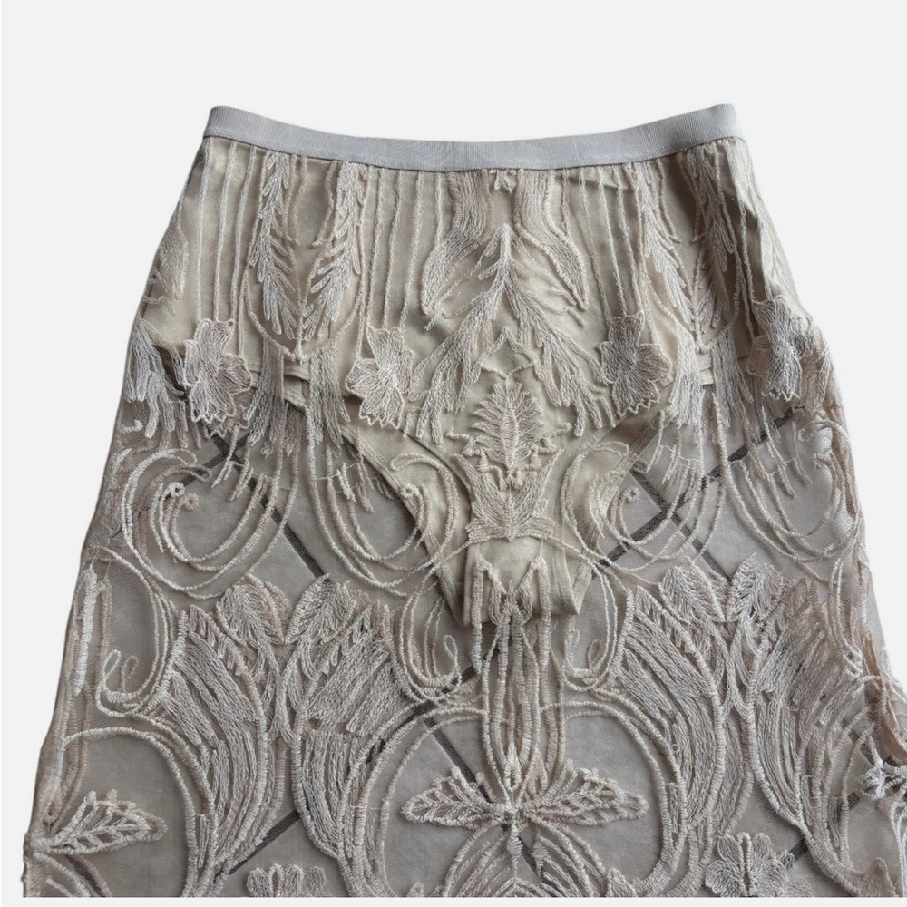 NEW Anthropologie Cream Lace Appliqué Midi /Maxi Skirt Column M Pull-On MSRP$168 - Picture 3 of 5